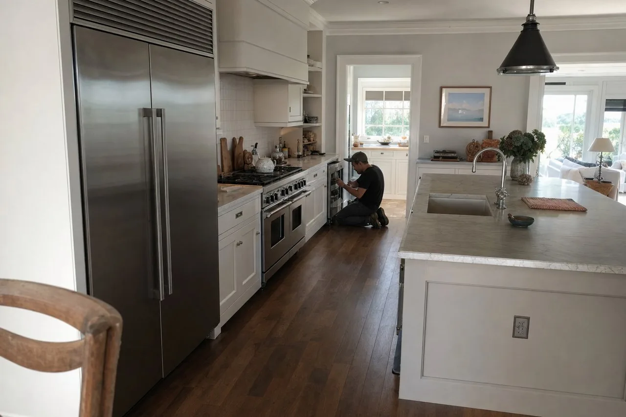 A luxury Sands Point kitchen with built-in Sub-Zero and Wolf appliances up close