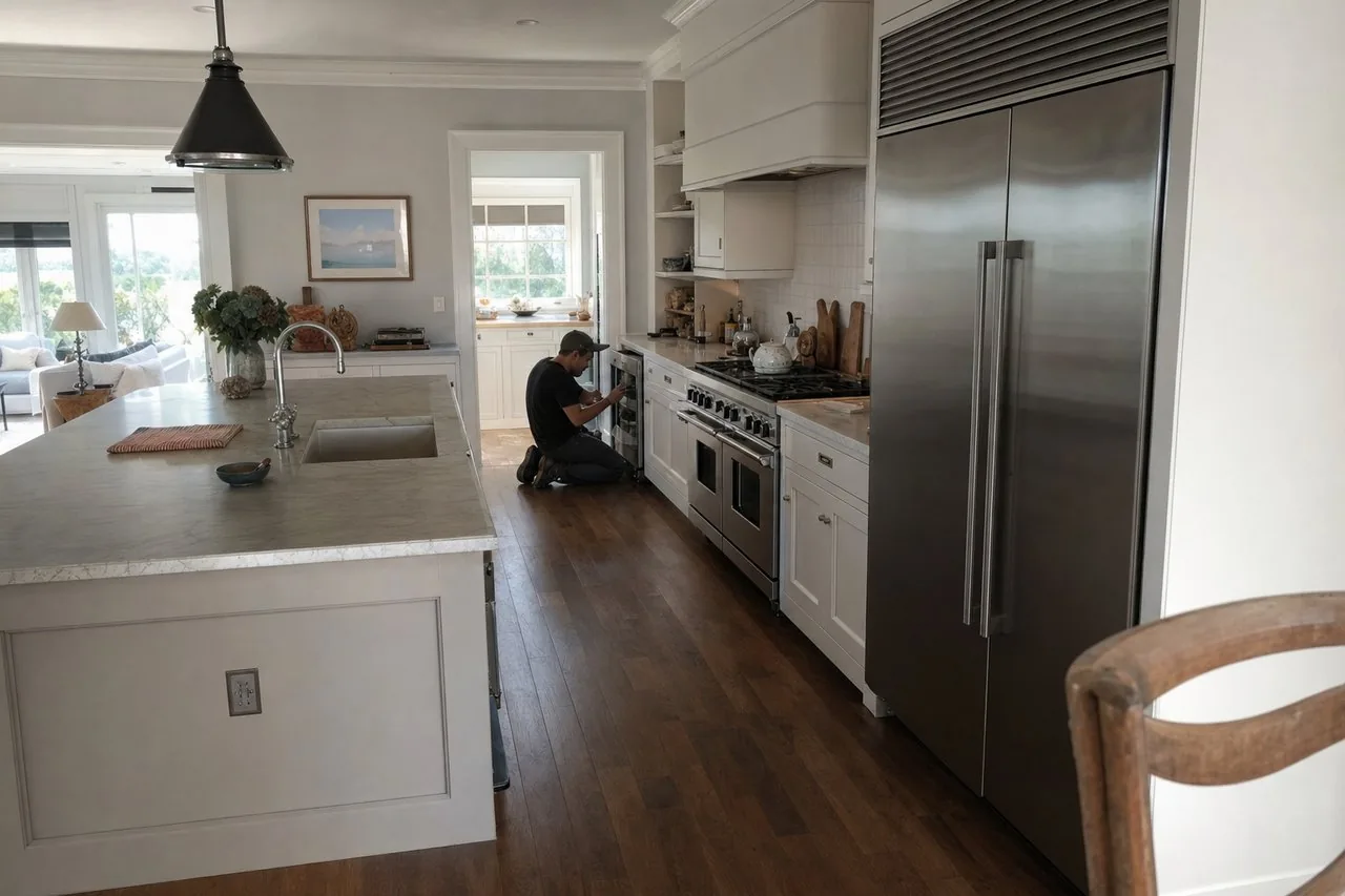 A luxury Sands Point kitchen with built-in Sub-Zero and Wolf appliances