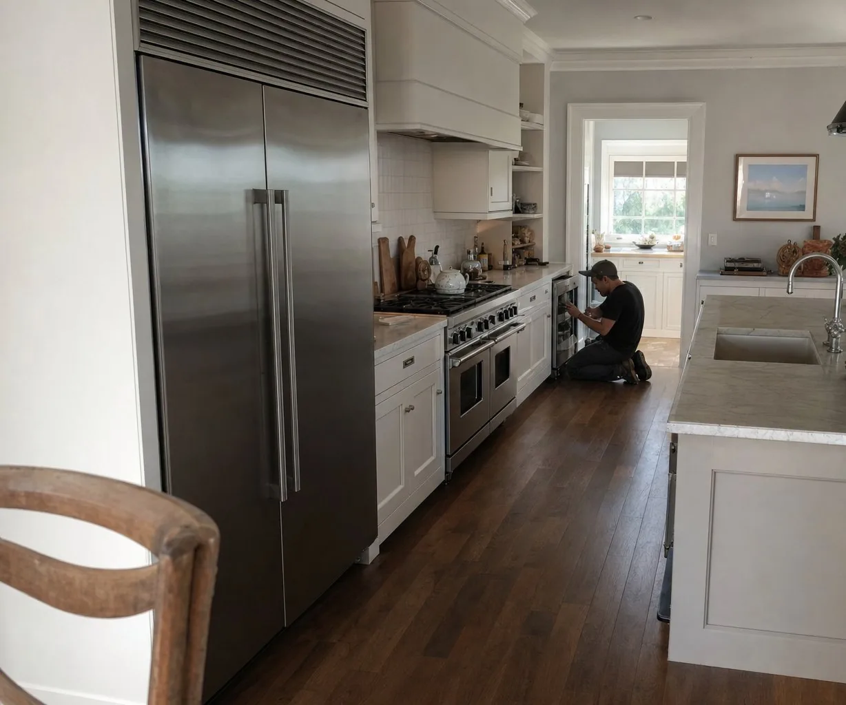 A luxury Sands Point kitchen with built-in Sub-Zero and Wolf appliances mid-repair