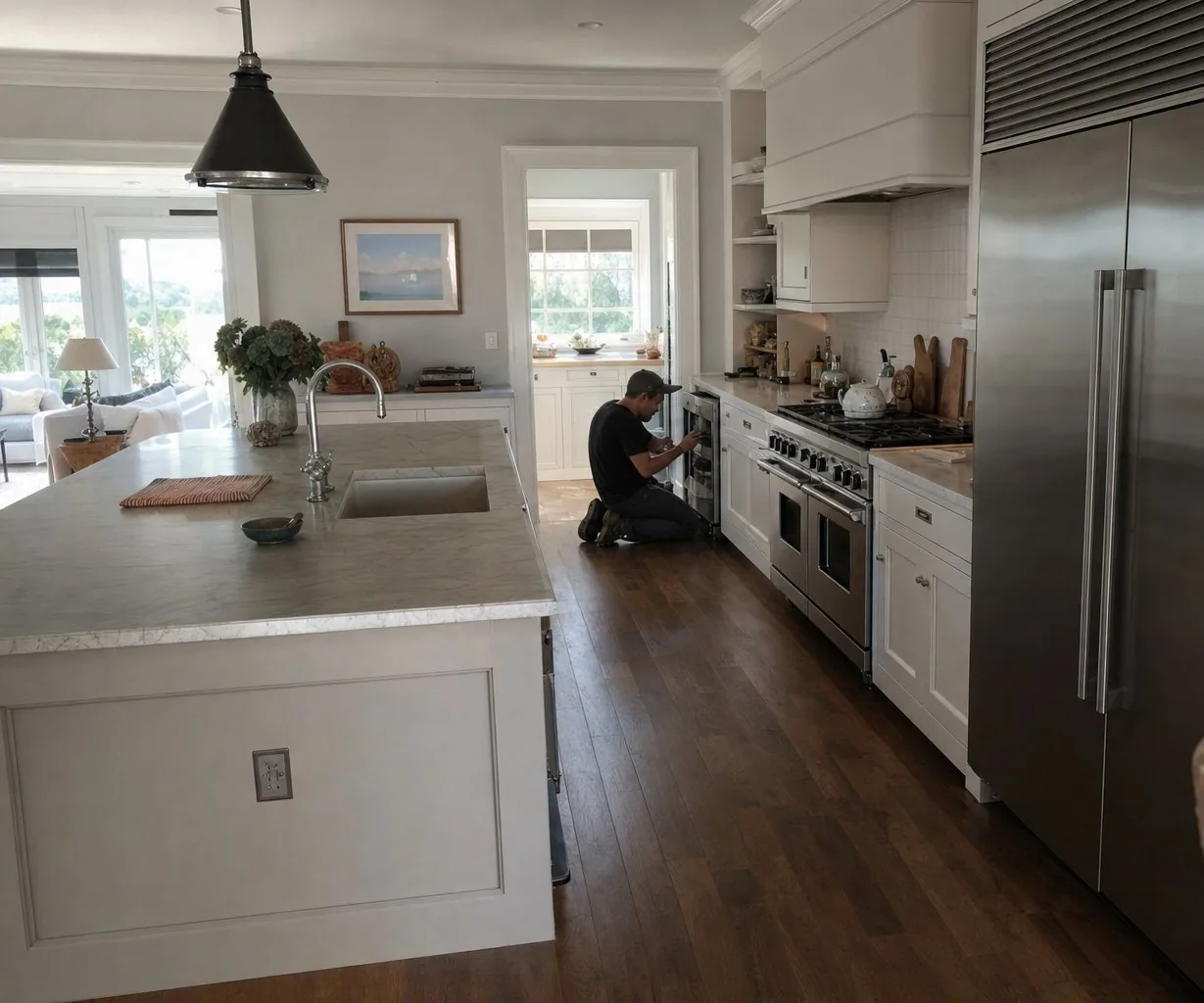 A luxury Sands Point kitchen with built-in Sub-Zero and Wolf appliances up close