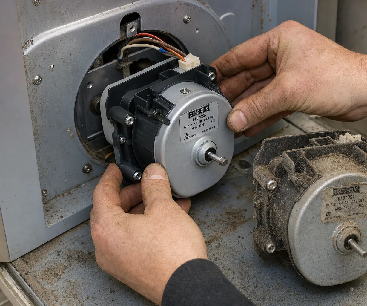 Close-up of an OEM appliance part replacement on a same-day visit