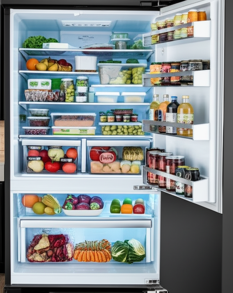 Open Sub-Zero refrigerator with fresh food